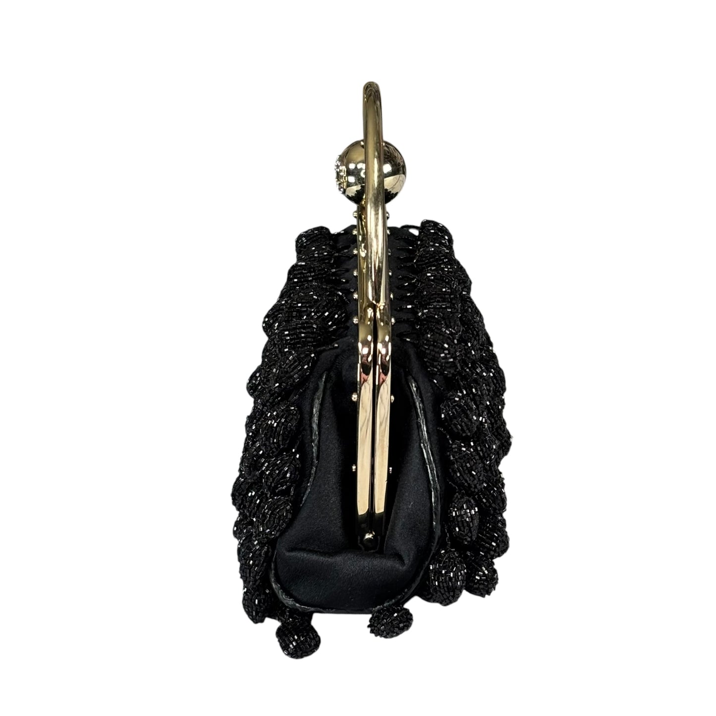 Gucci GG Y2K Mini GHW Black Satin Crystal Ball Kiss-Lock Beaded Clutch