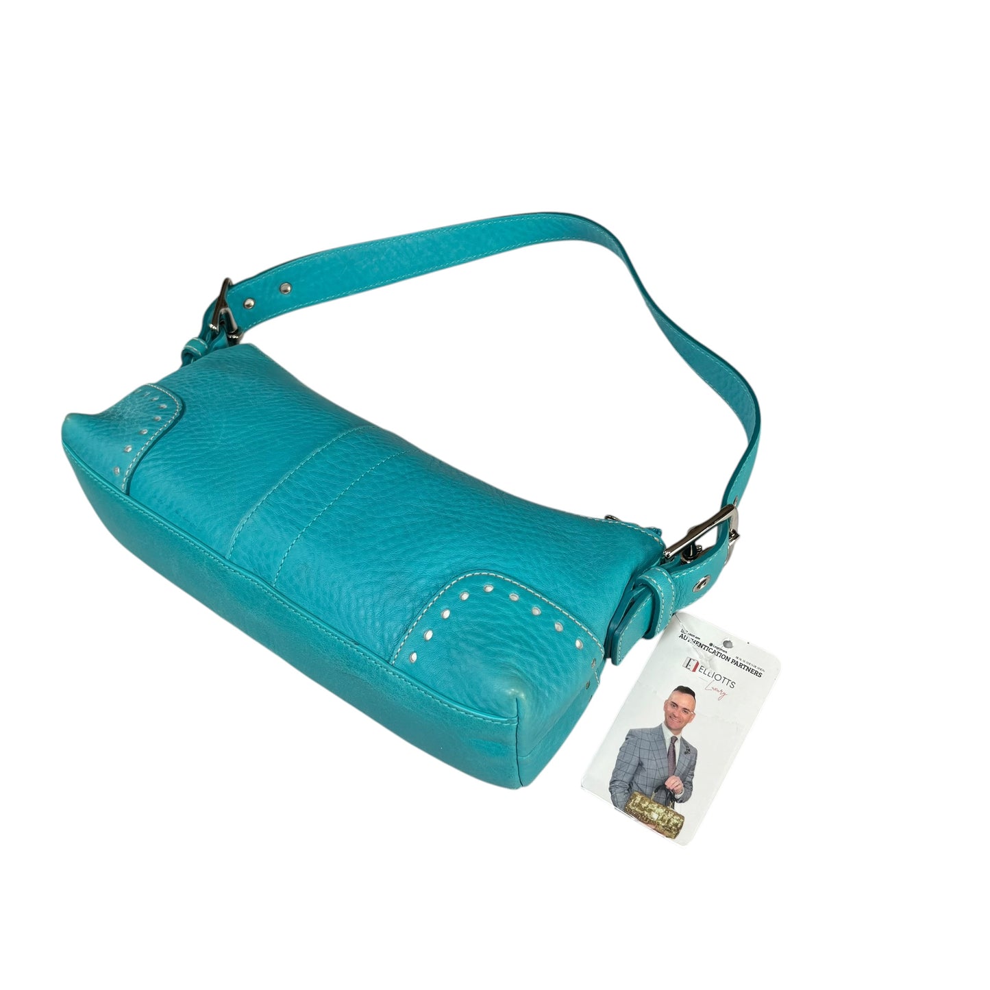 Coach Hamilton Baguette Turquoise Perforated Leather SHW Shoulder Purse