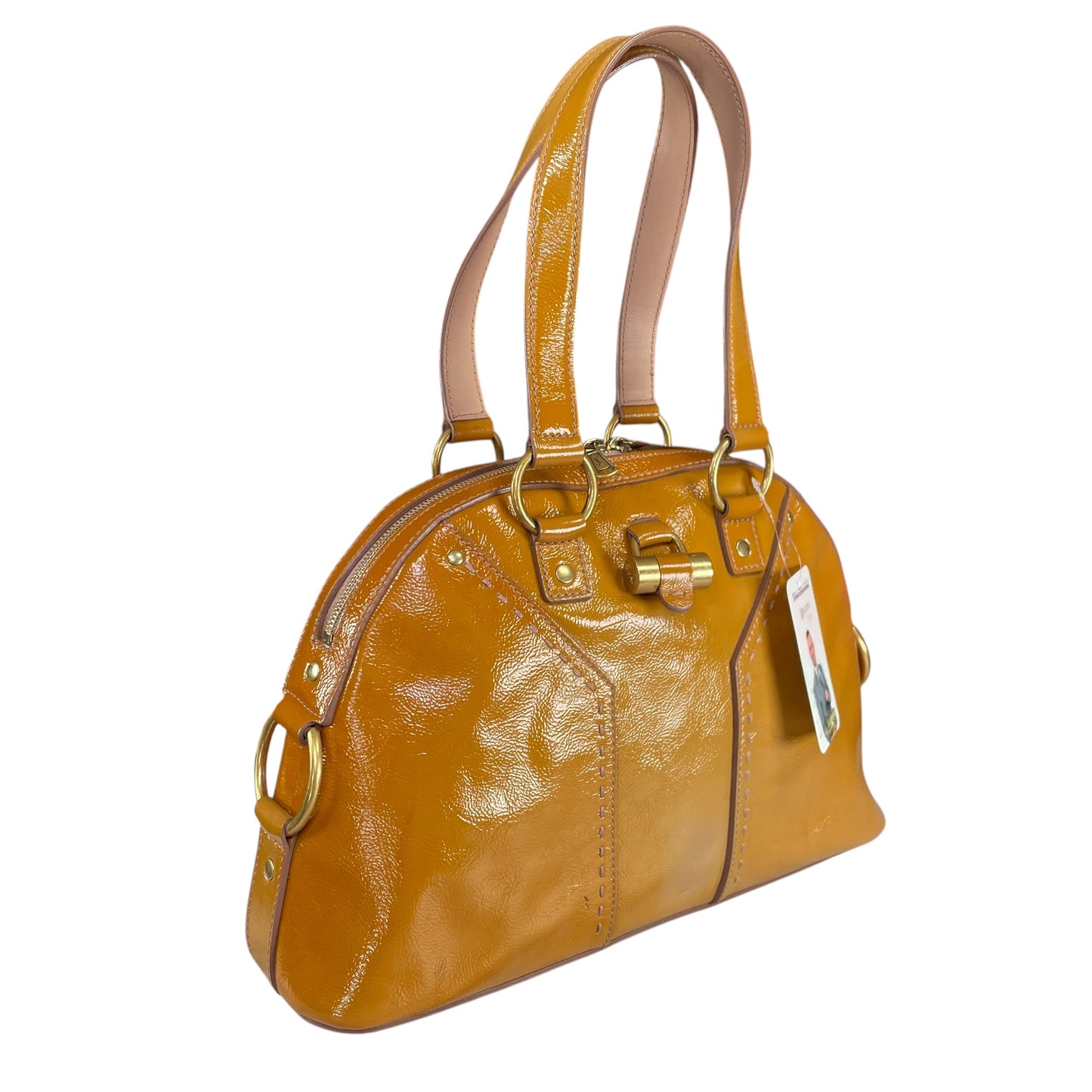 YSL Saint Laurent Mustard Hombre Patent Leather Muse GHW Tote