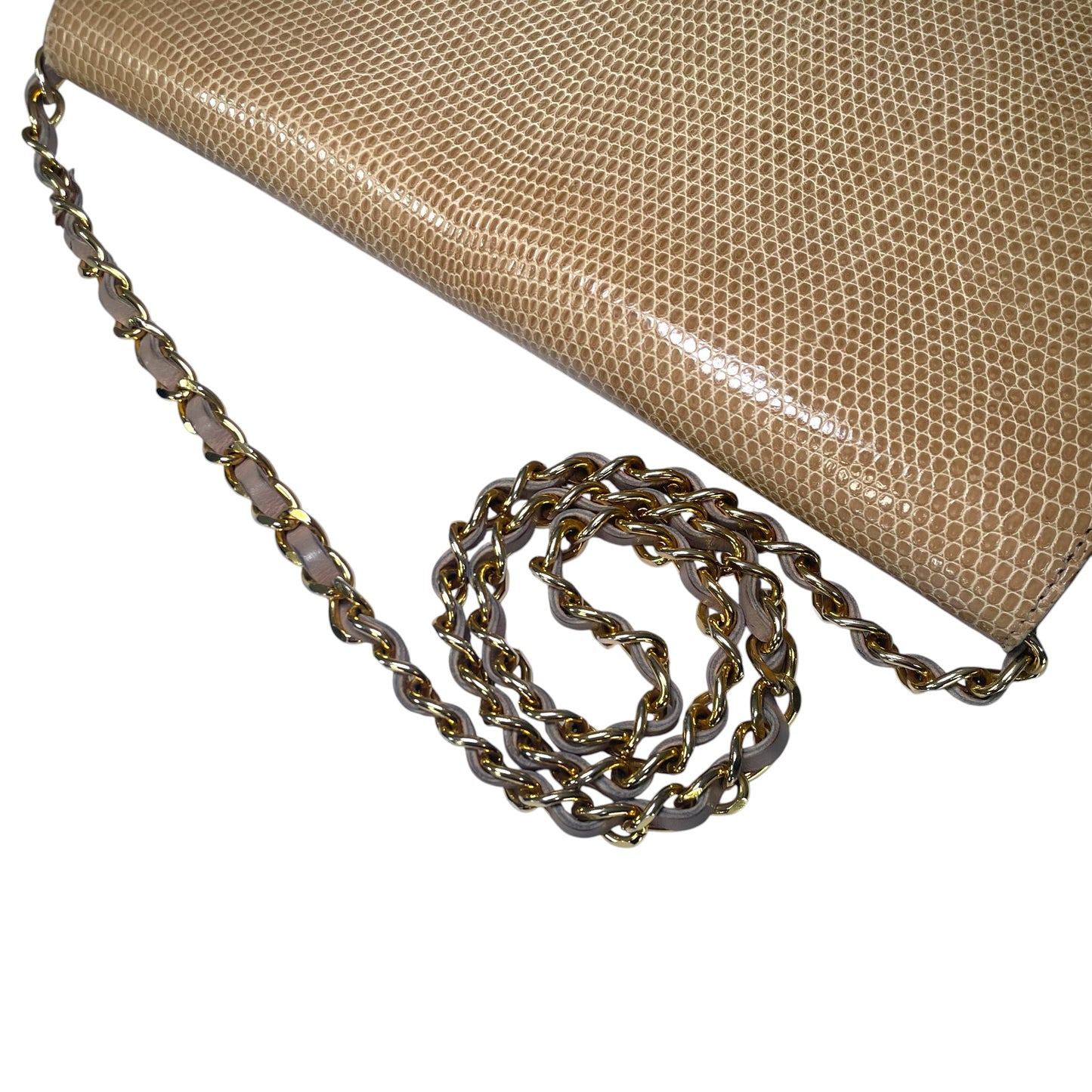 Chanel CC Exotic Lizard Single Flap 24K Plated Lambskin Push Lock Purse