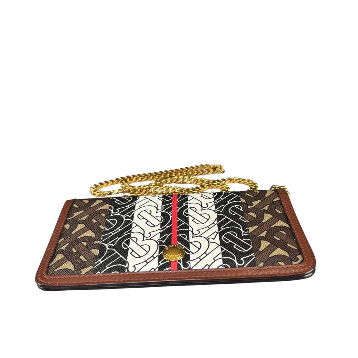 Burberry Rowe BT Monogram Wallet GHW Chain iPhone Pro Case Brown