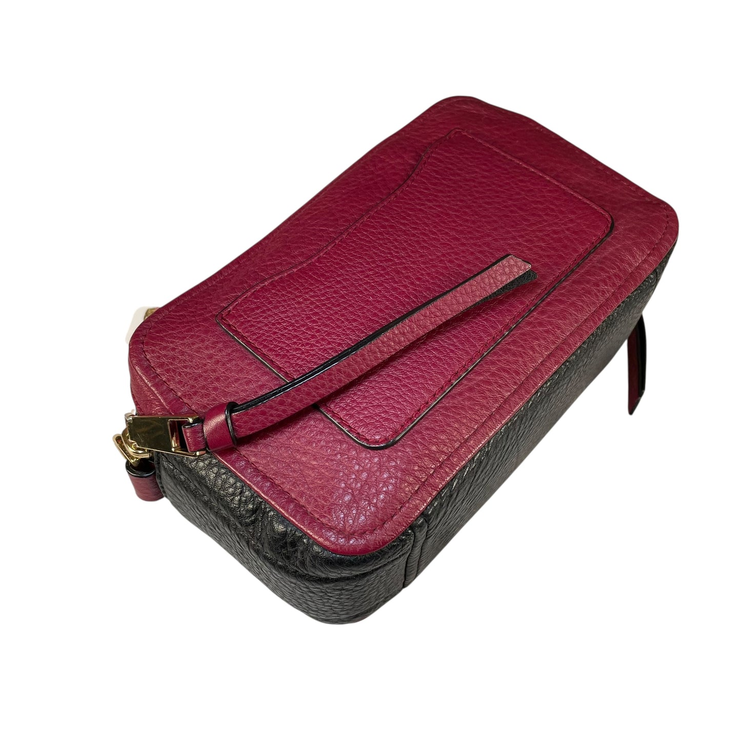 Marc Jacobs Soft Snapshot 21 Burgundy Black Leather Crossbody Gold HW Strap