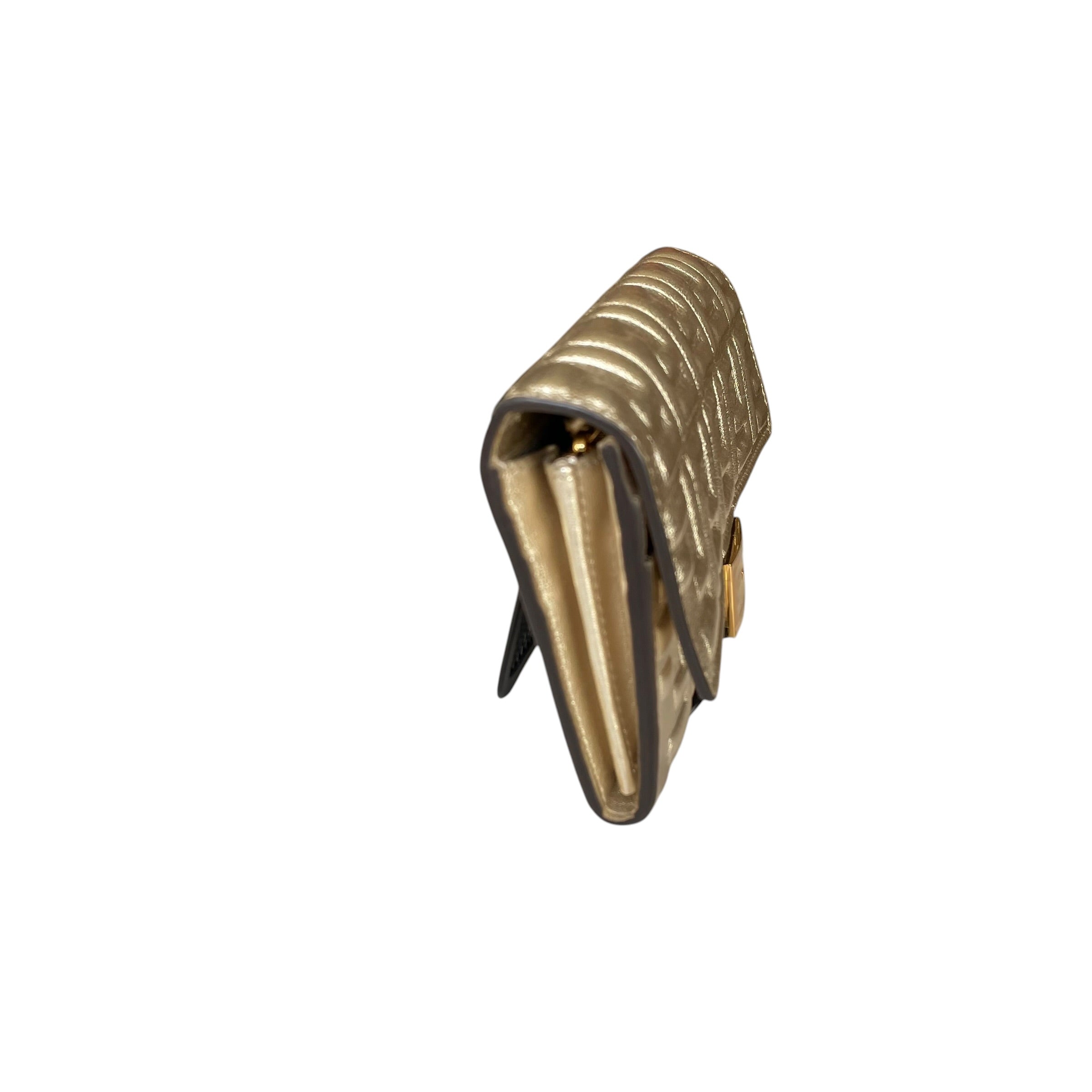 Fendi Zucca Baguette Leather Metallic Gold Silver Continental Long