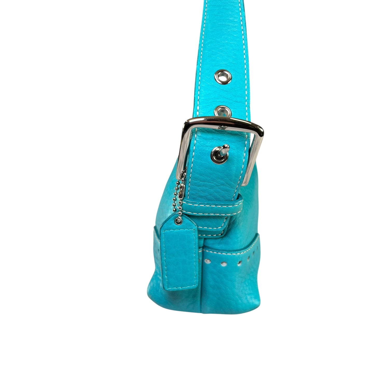 Coach Hamilton Baguette Turquoise Perforated Leather SHW Shoulder Purse