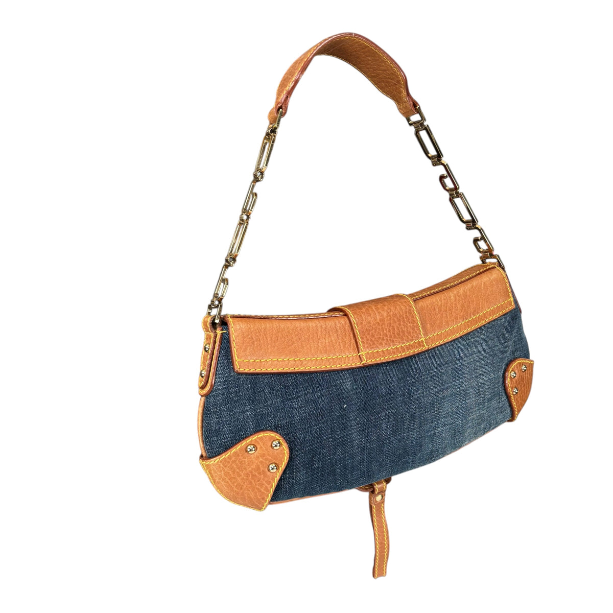 Dolce & Gabbana Y2K O-Ring Distressed Denim Gold Purse
