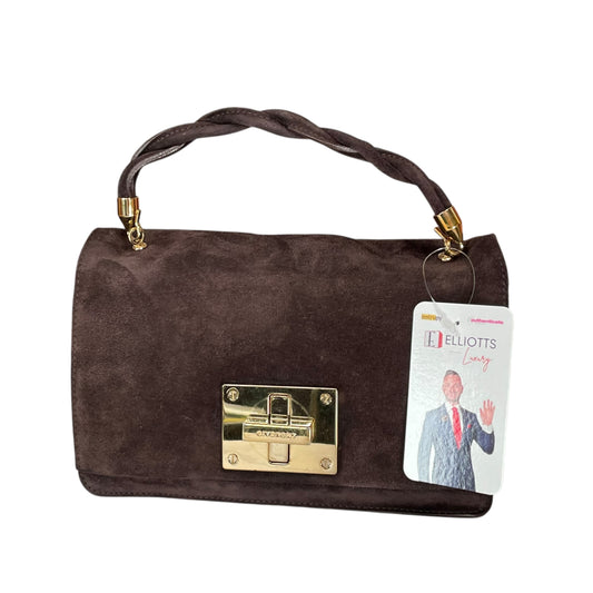 Givenchy Turn-Lock 4G Brown Suede GHW Woven Strap Clutch Handbag