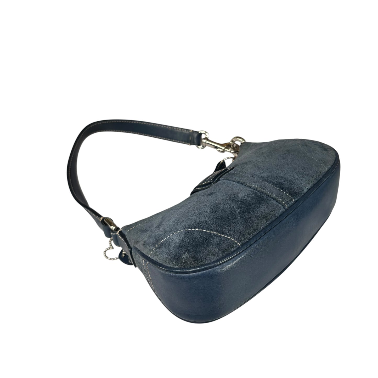 Coach Y2K Mini Soho Navy Blue Suede Buckle Shoulder Purse