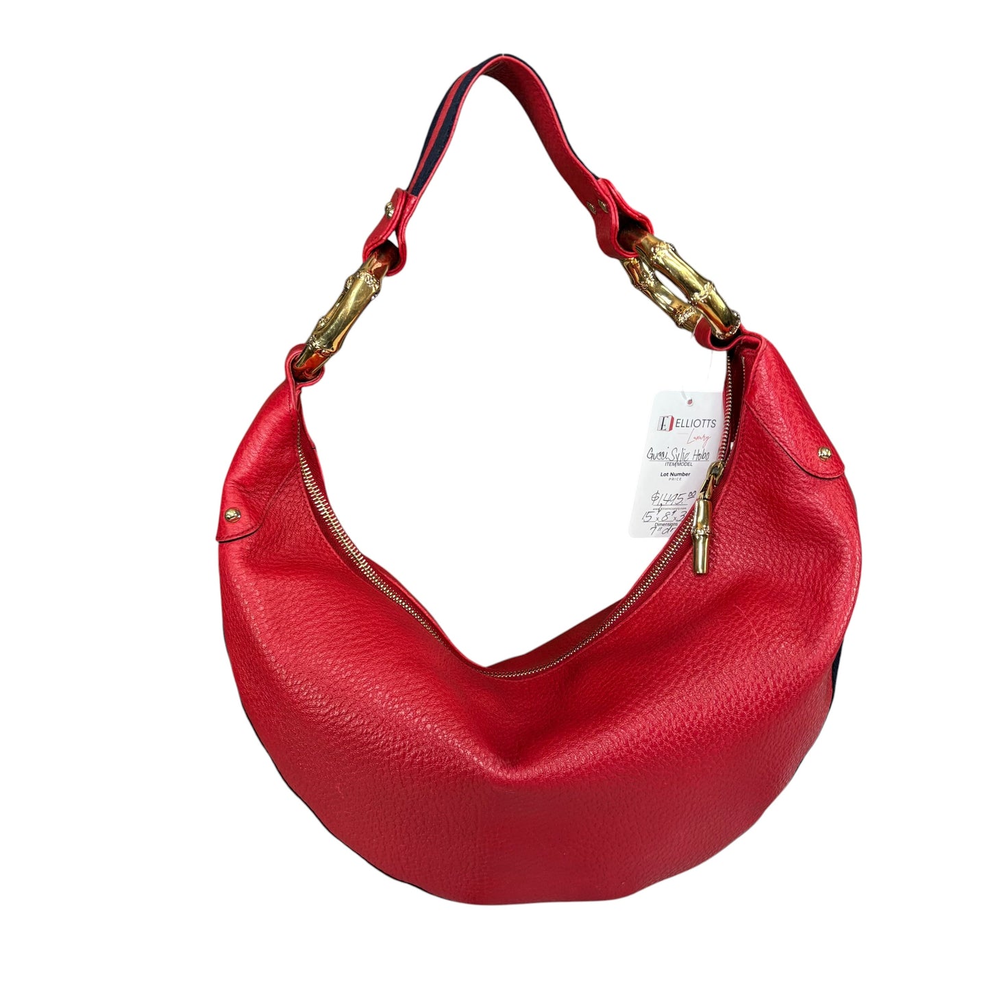 Gucci Sylvie GHW Hobo Sherry Web Bamboo Red Shoulder Purse