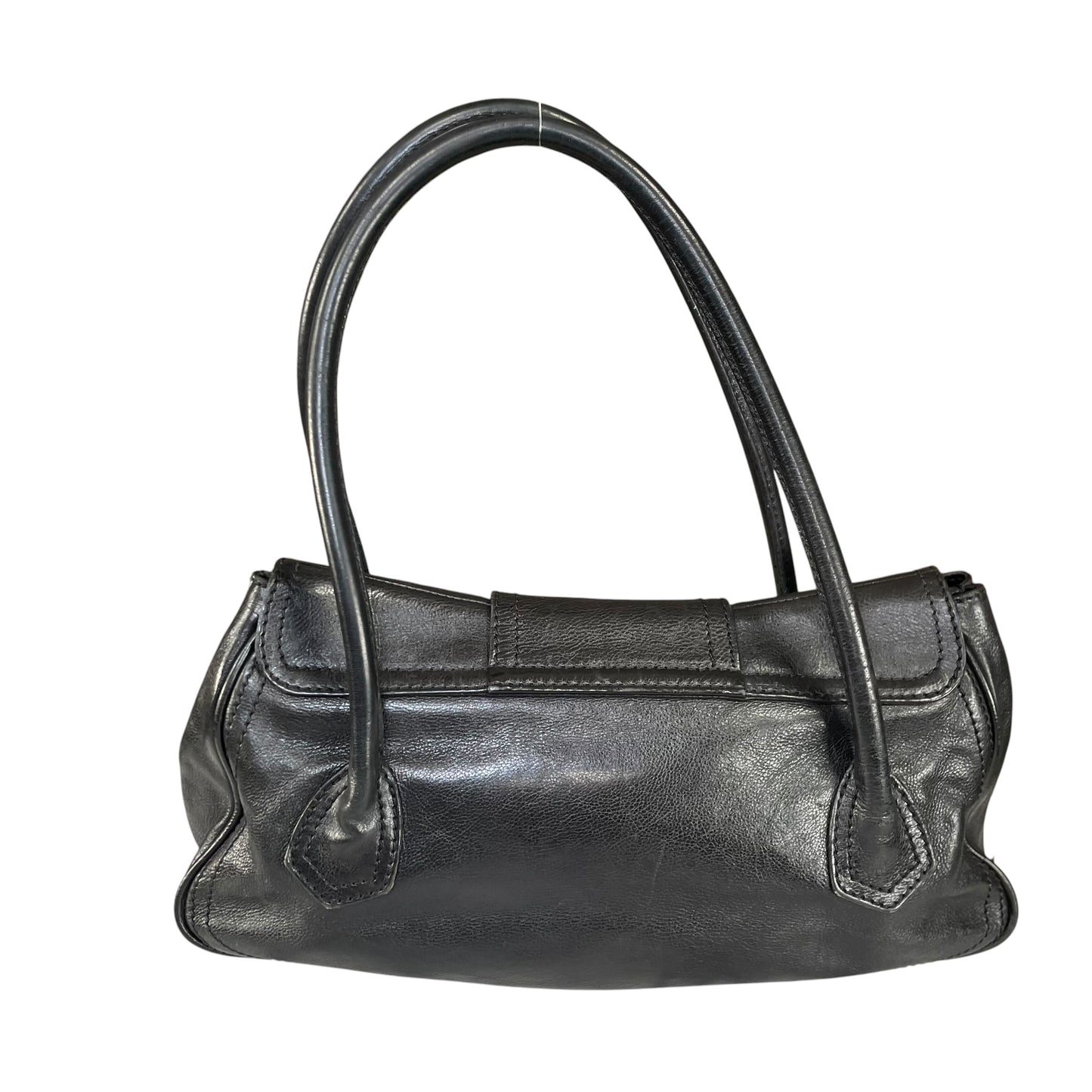 Celine Buckle Front Shoulder Black Leather Brushed Brass