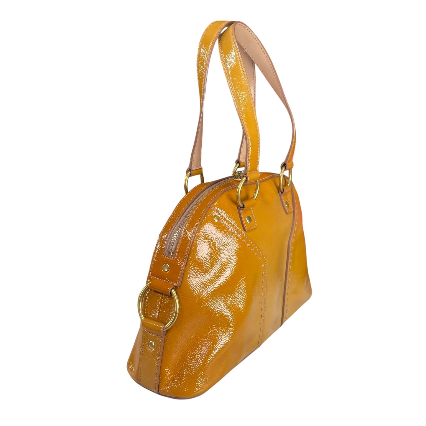 YSL Saint Laurent Mustard Hombre Patent Leather Muse GHW Tote