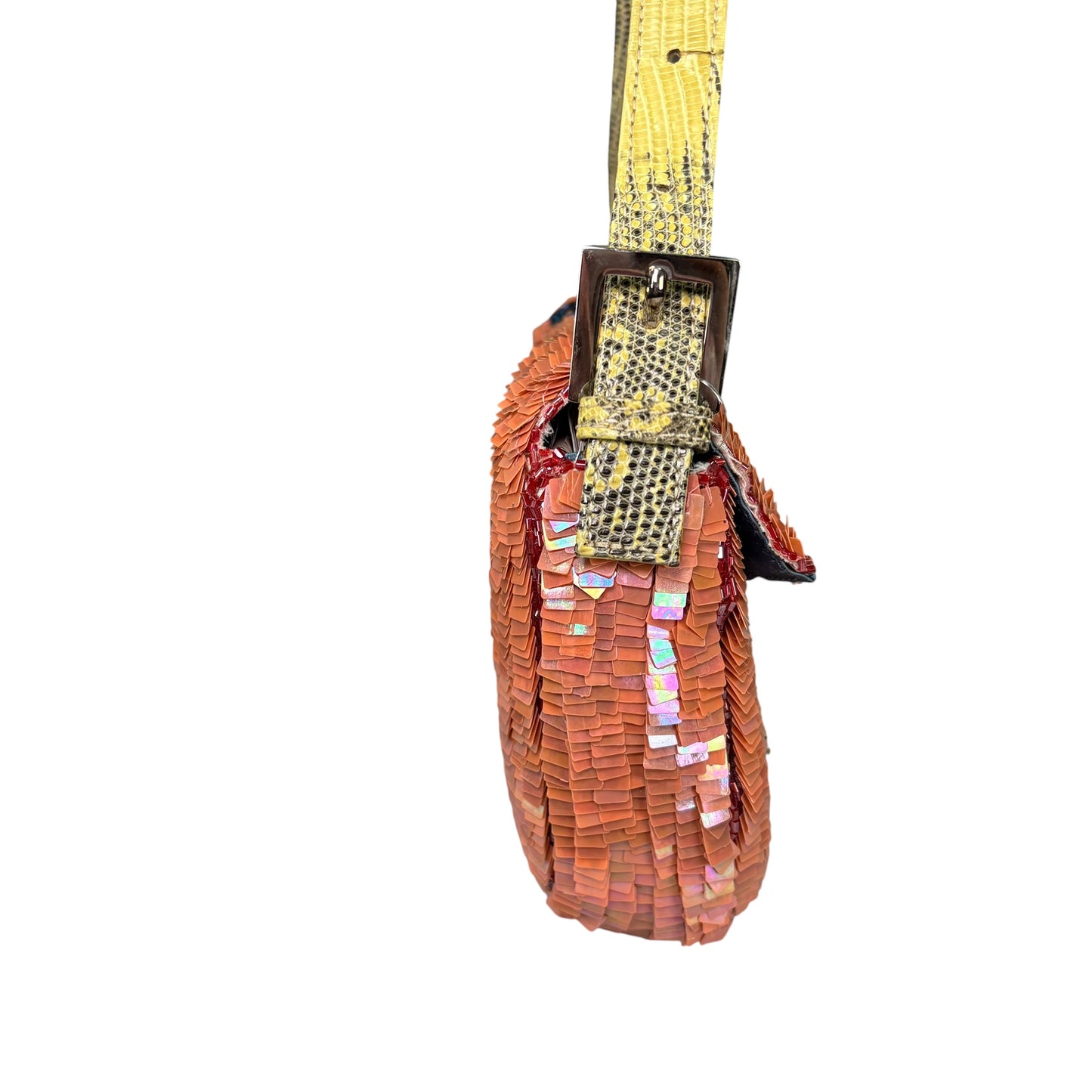 Fendi Y2K Baguette Coral Sequin Shoulder Purse