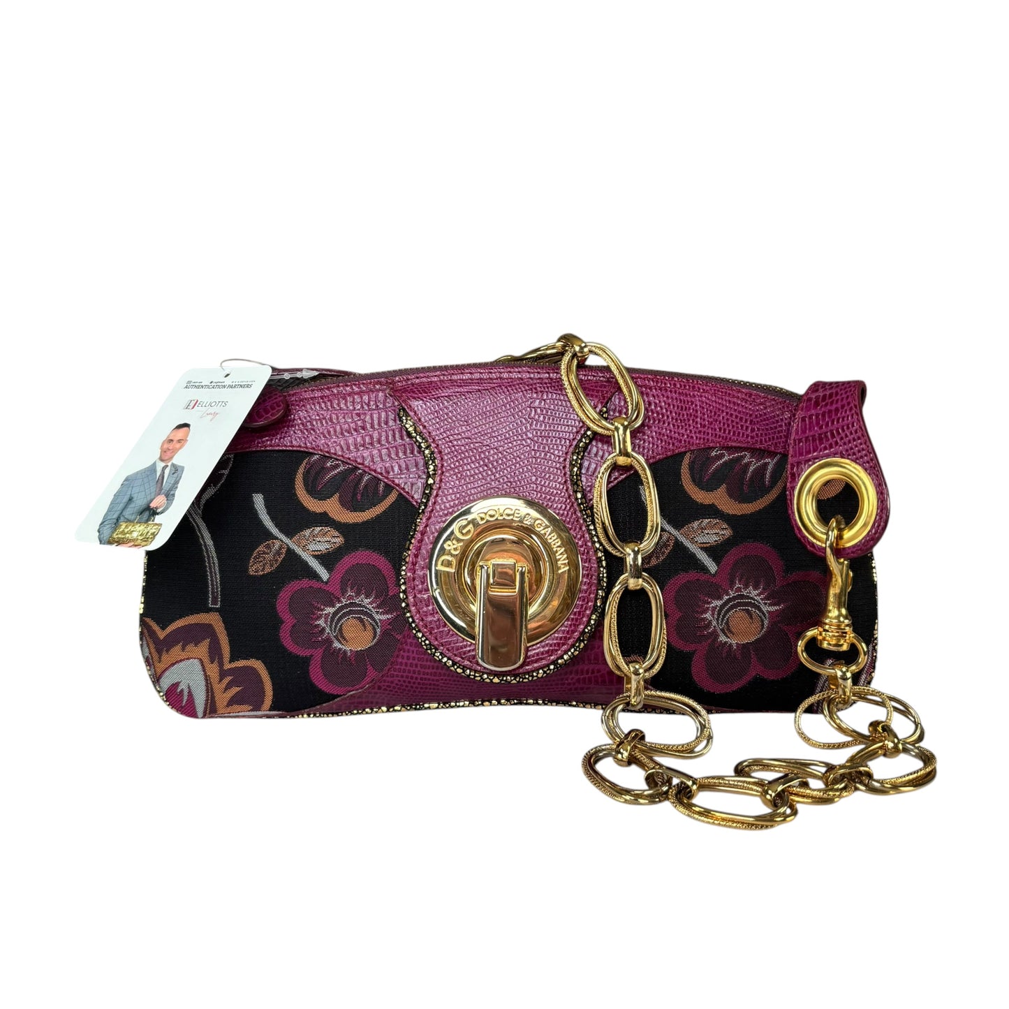 D & G Dolce & Gabbana Y2K Purple Floral Shoulder Chain Purse
