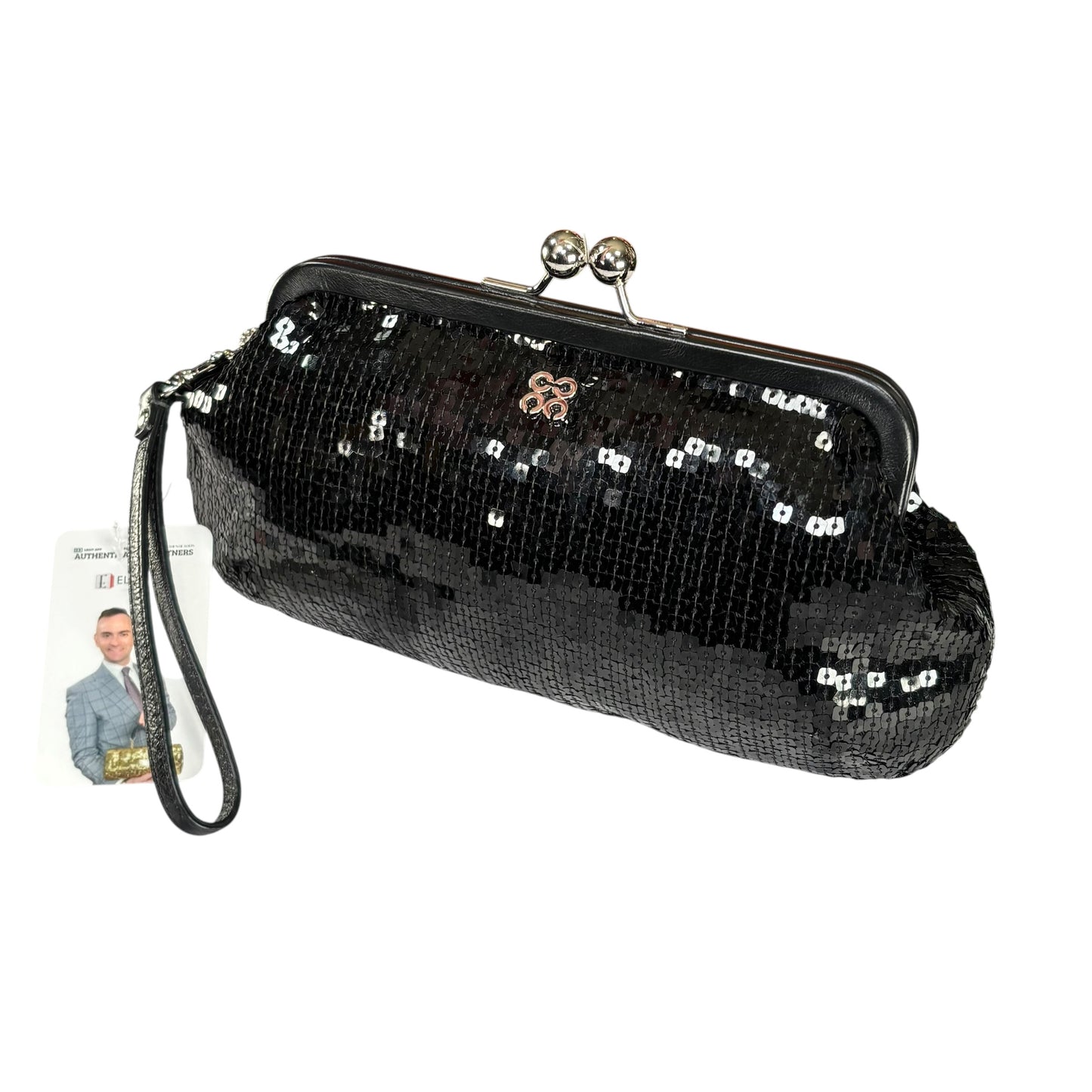 Coach Opti C Aubrey Sequin Black Leather  Kiss-Lock Closure Clutch