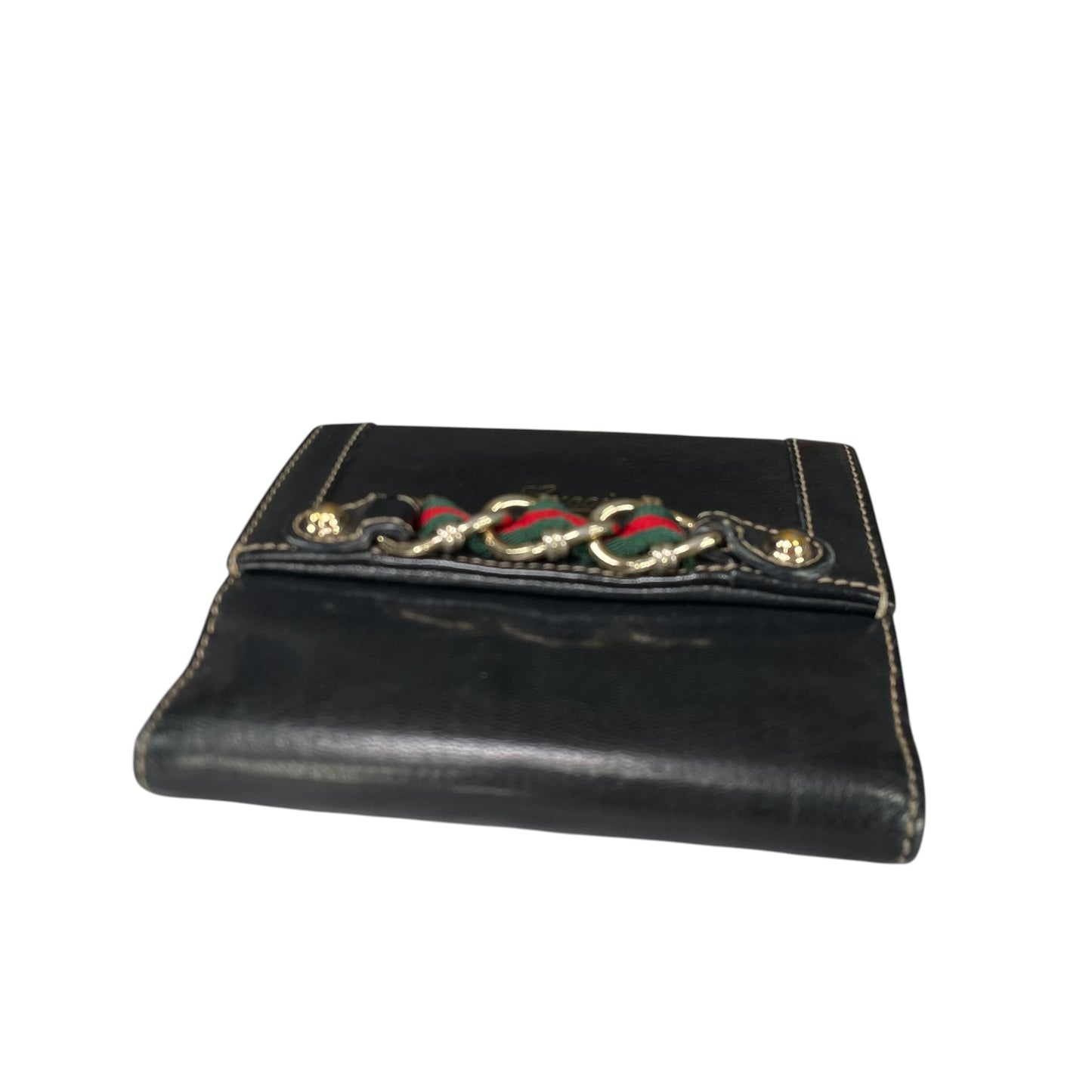 Gucci Capri Wallet Black Leather Web Horsebit Compact Wallet Vintage GG