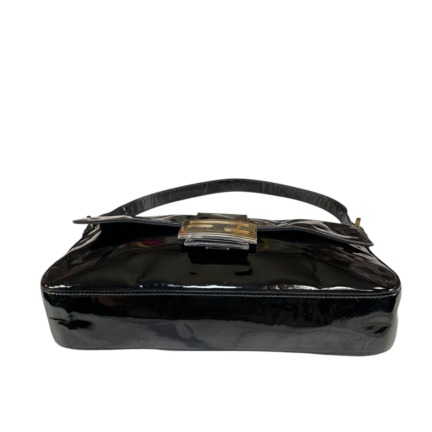 Fendi Baguette Black Patent Leather Two Tone HW Shoulder Purse