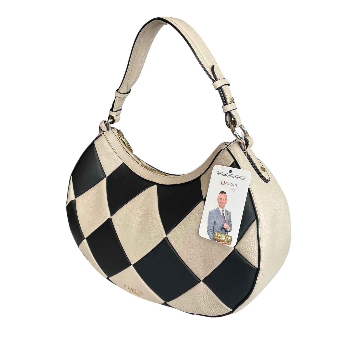 Bradley London Two-Tone Black Creme GHW Quilted Leather Shoulder 2-Way Hobo Bag