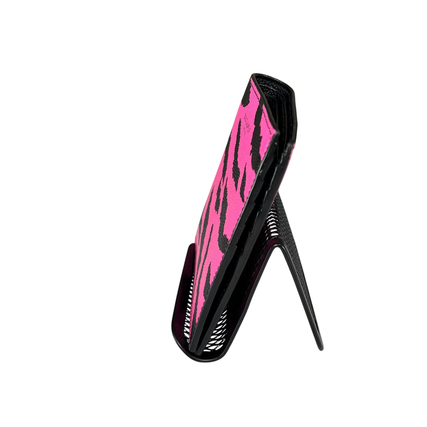 YSL Saint Laurent Mens Pink / Black Tiger Print Caviar Leather Bi-Fold Wallet