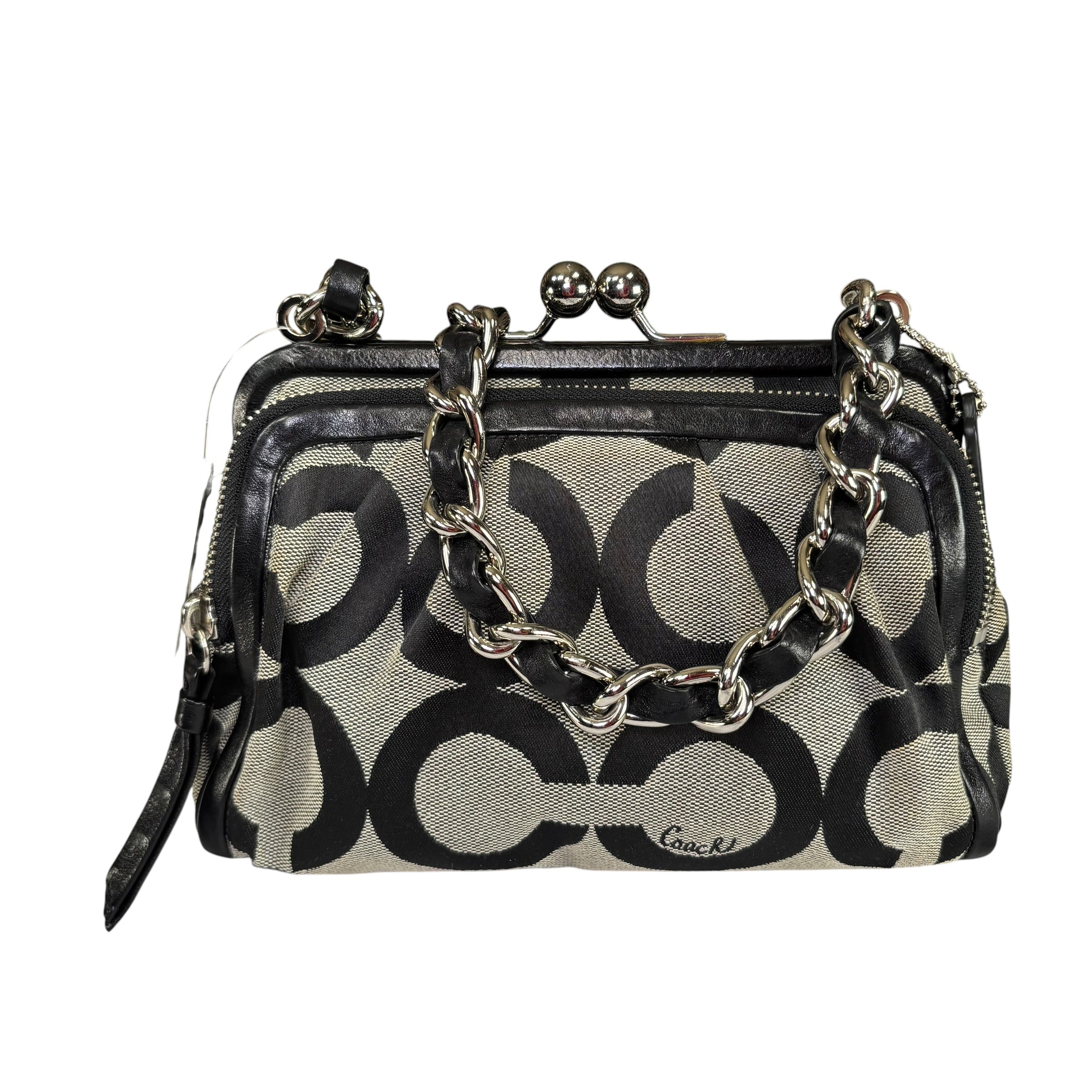 バッグ Coach accessory pouch canvas black y2k Coach Y2K Opti C Canvas Leather Kiss-Lock Black SHW Chain Shoulder