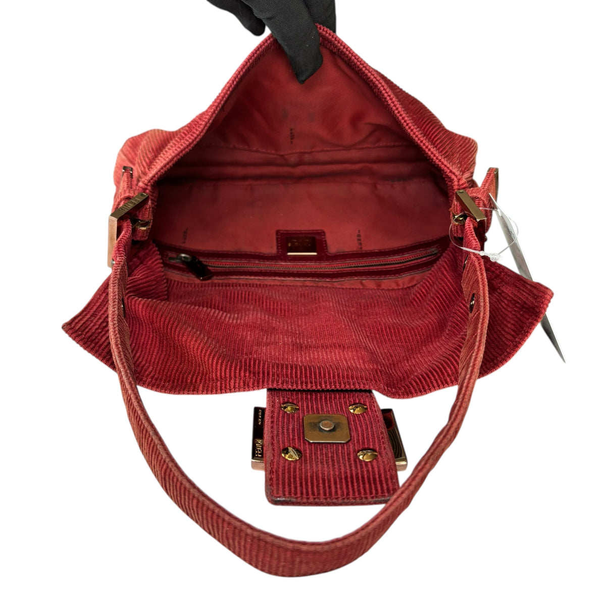 Fendi Y2K Baguette Corduroy Burgundy Rose Classic Shoulder Purse