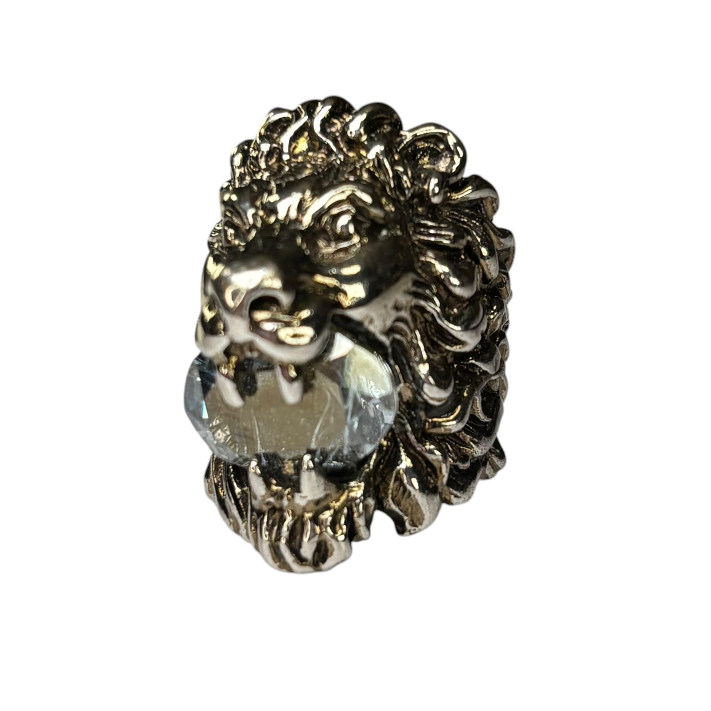 Gucci Lion Head Blue Crystal Silver Tone Pinky Ring Sz 5.5