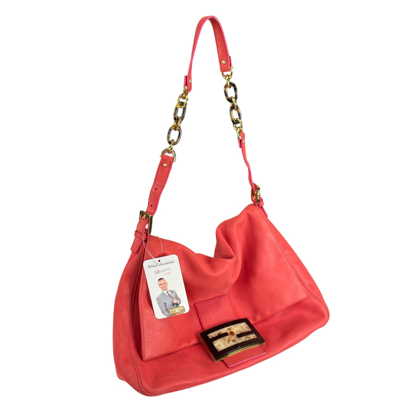 Fendi Baguette MAXI Grapefruit GHW Grapefruit Iridescent Leather Shoulder Purse