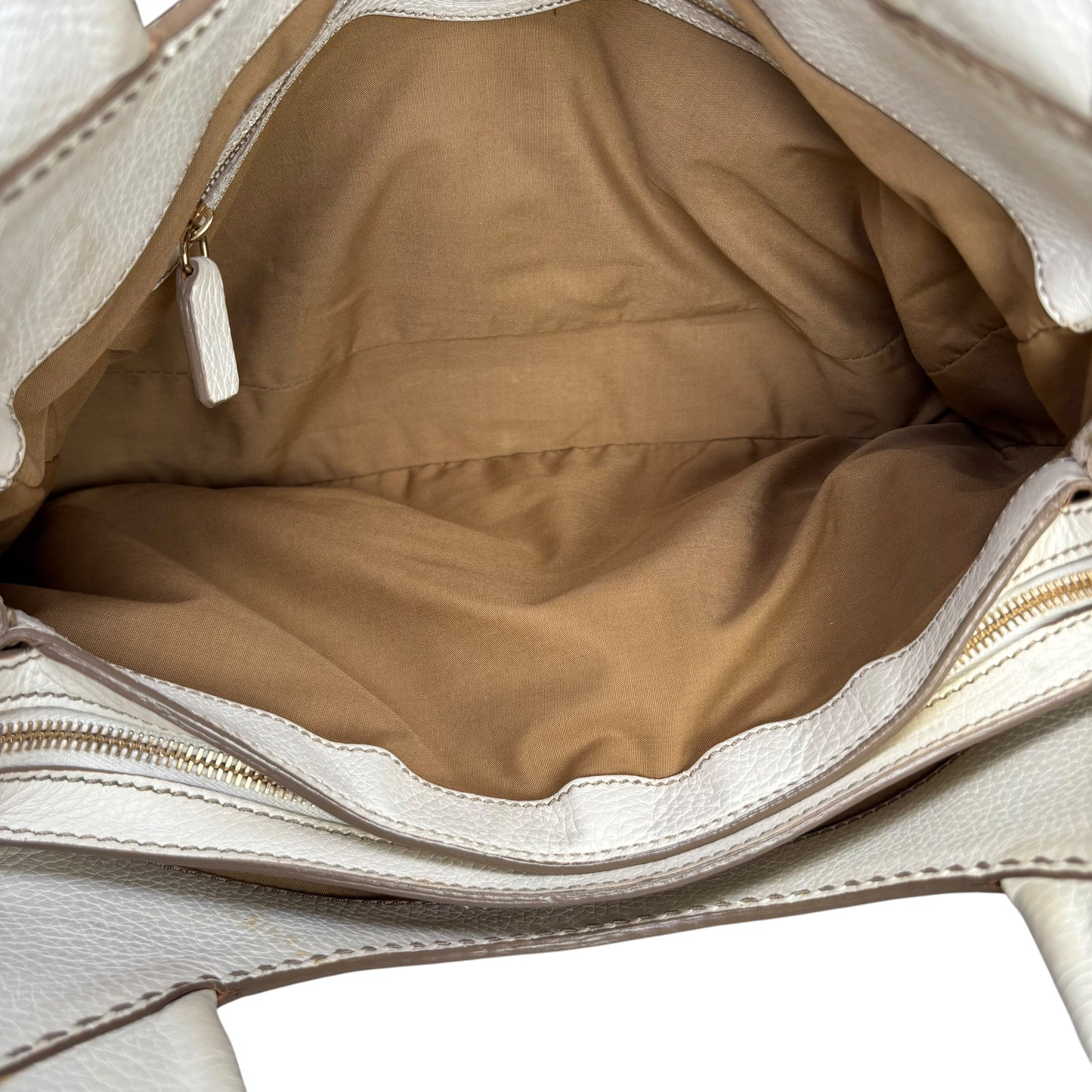 Tod’s Decoupage Canvas Chalk & Tan Leather Shoulder Purse