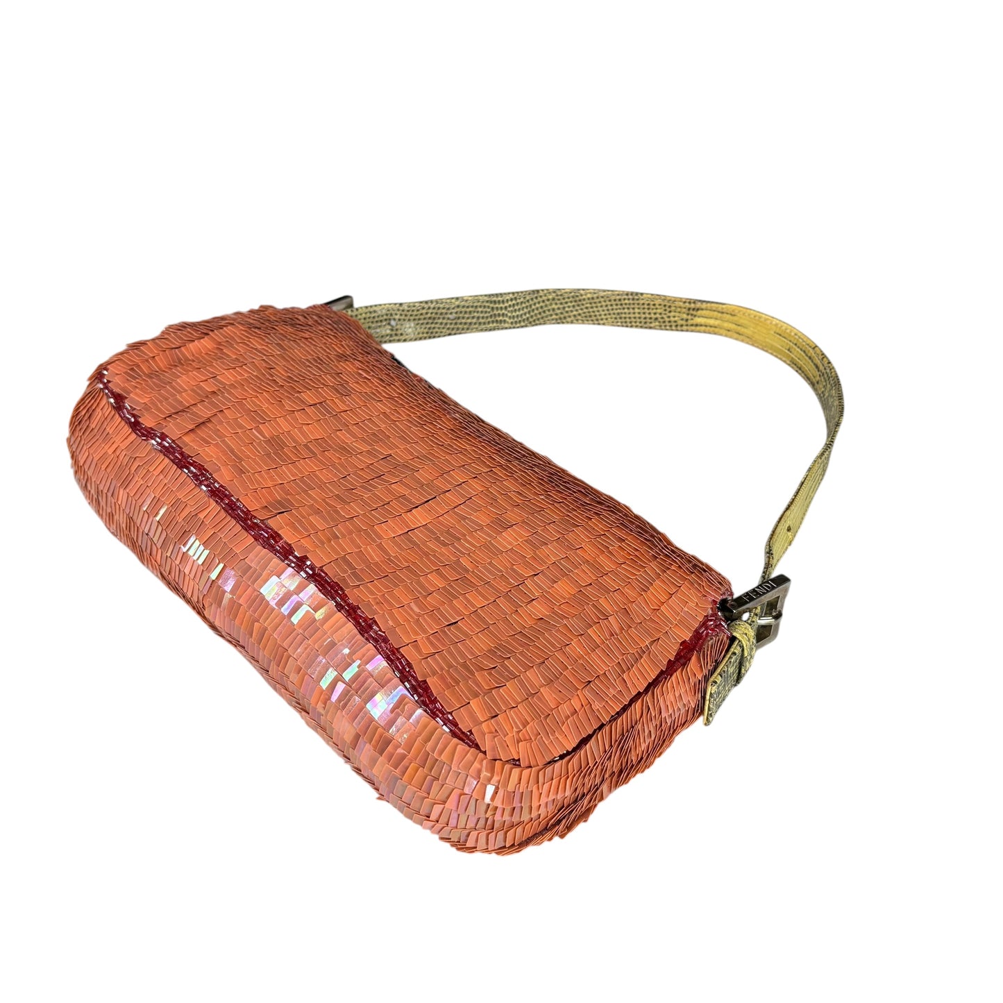 Fendi Y2K Baguette Coral Sequin Shoulder Purse