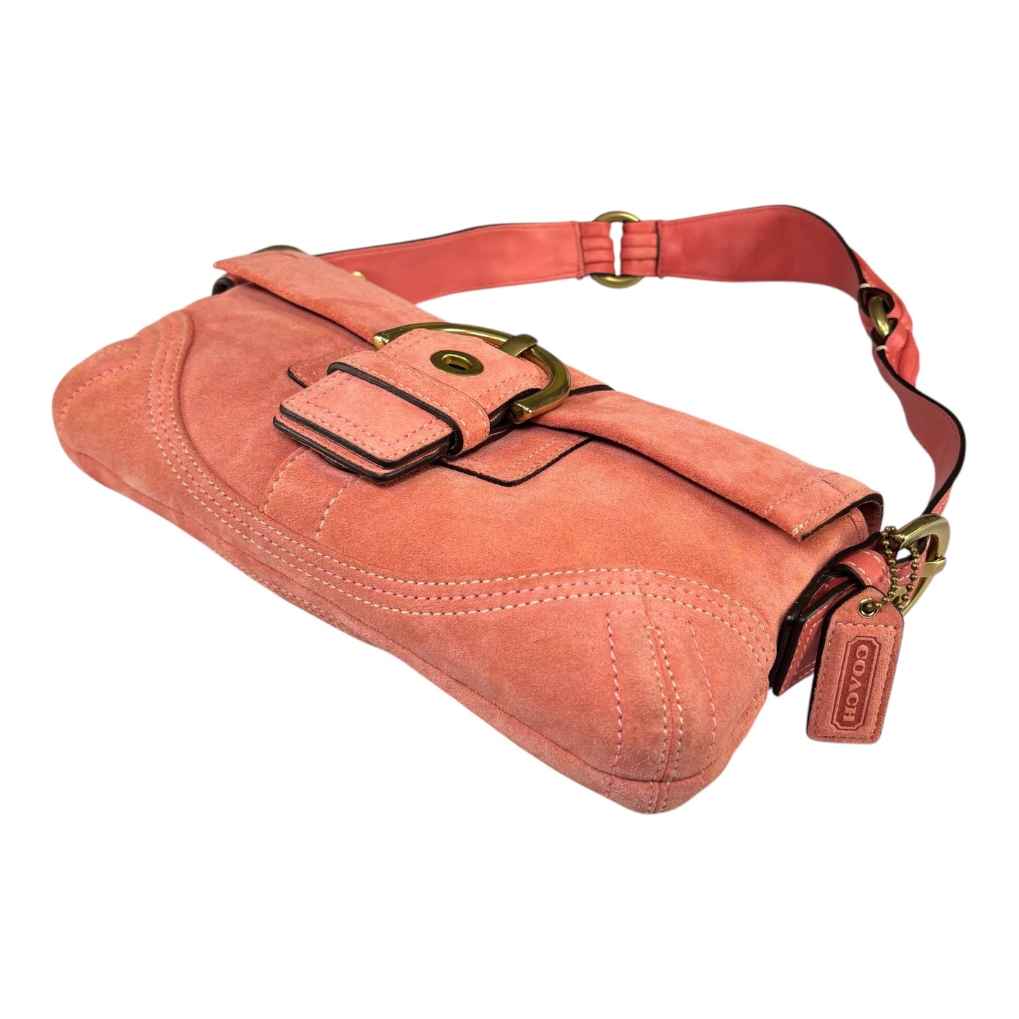 Coach Y2K SoHo Coral Suede Brass Buckle Baguette Shoulder Purse