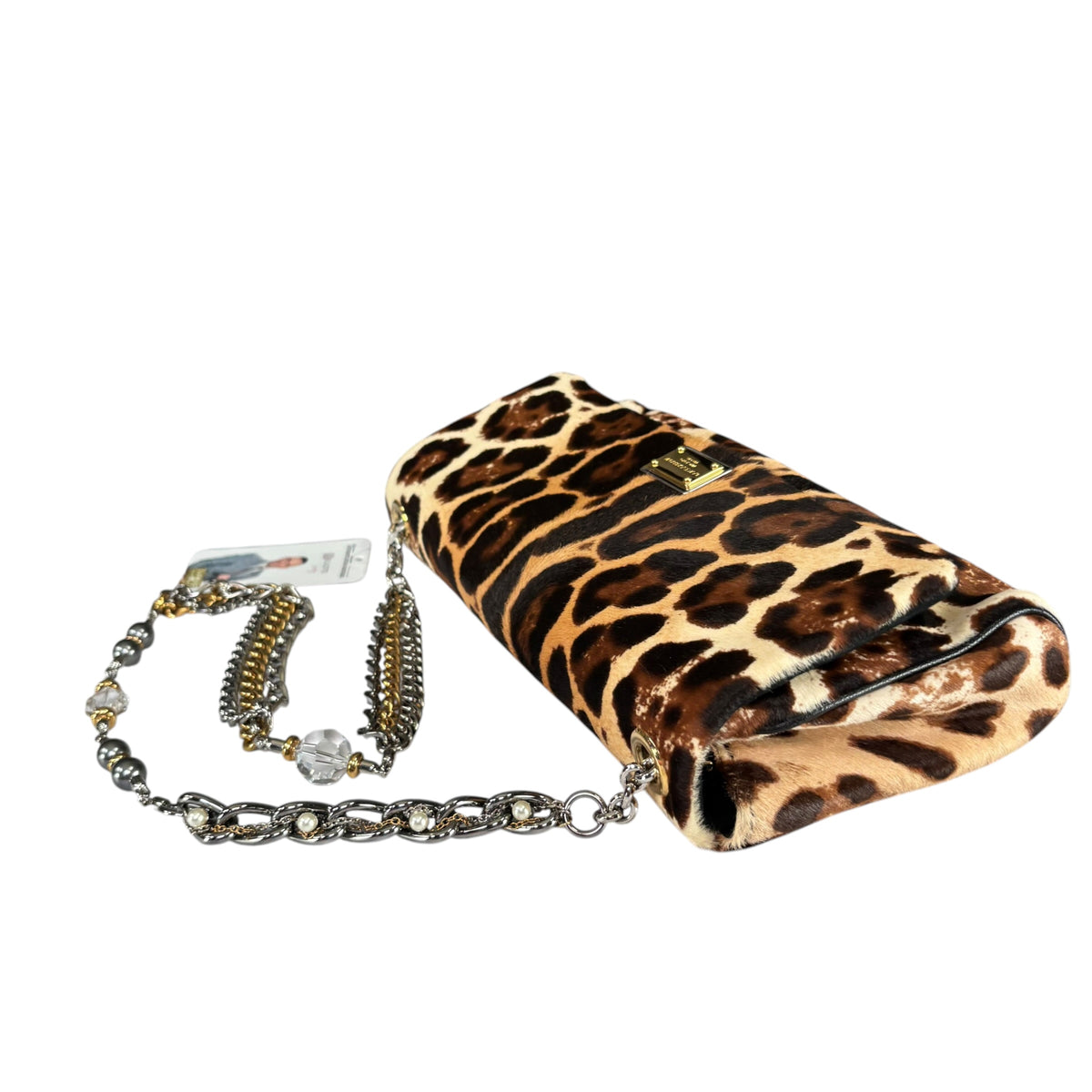 Dolce Gabbana Leopard Hair Calf Flap Chain Shoulder Purse