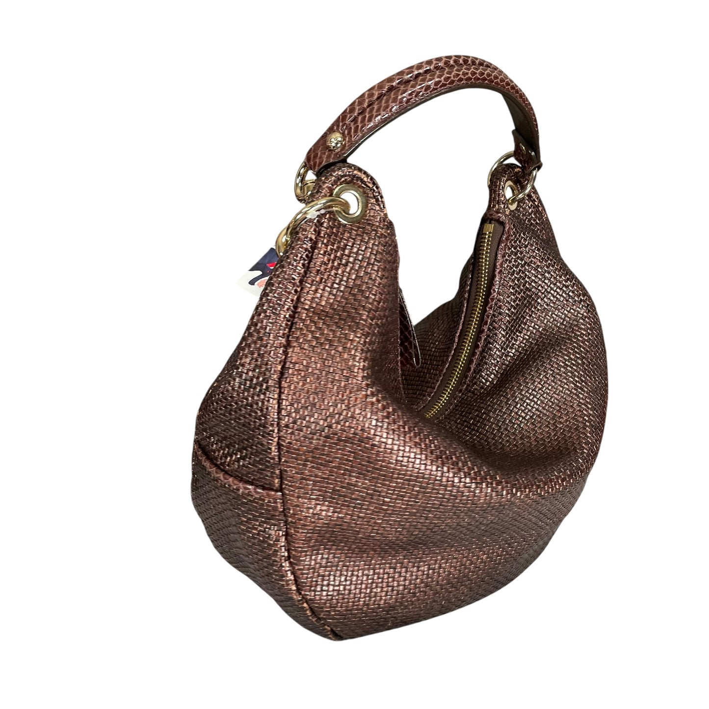 Jimmy Choo Raffia Woven Python Embossed Bronze Shoulder Hobo Zipper GWH Purse