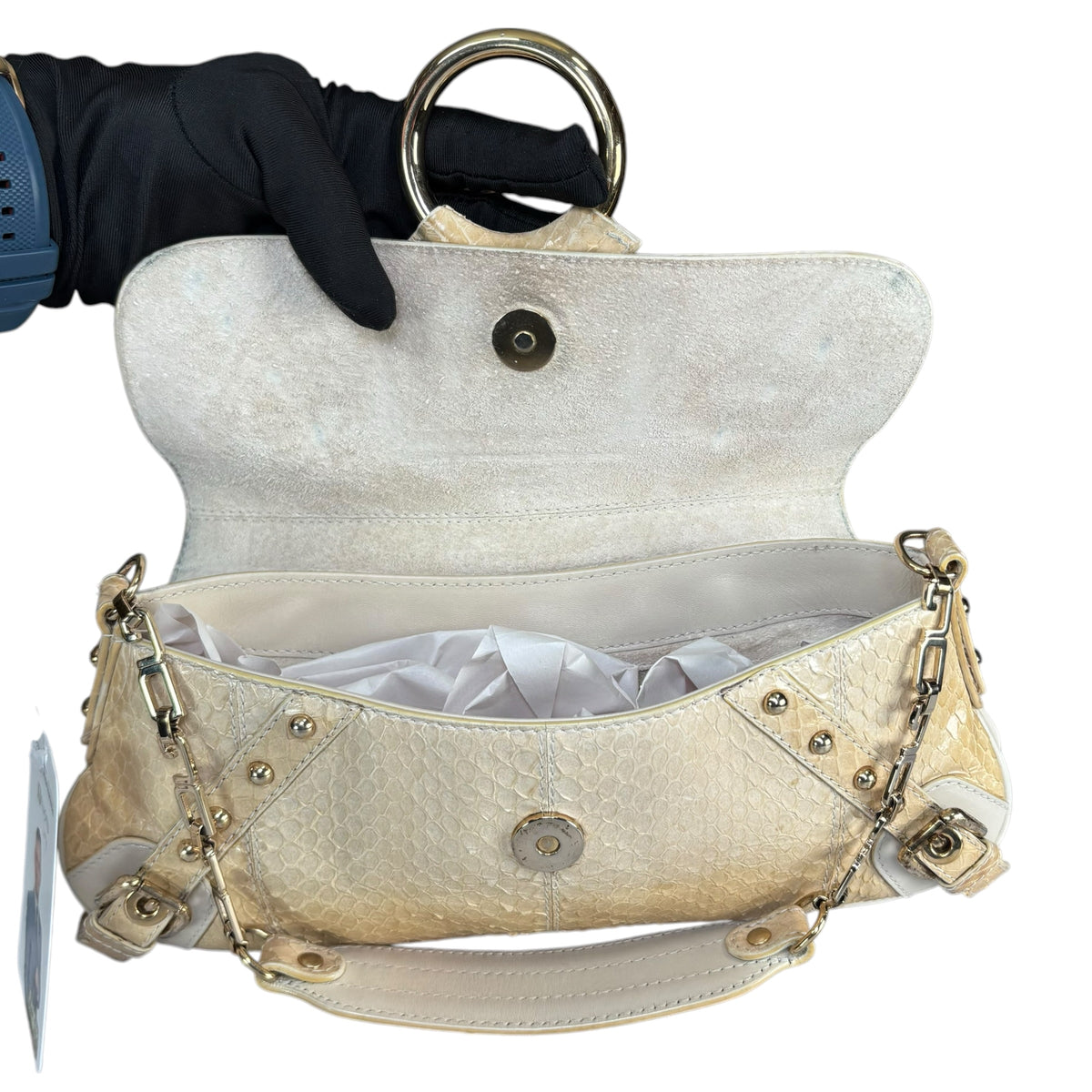 Dolce & Gabbana Y2K Python Creme Two-Tone Shoulder Purse
