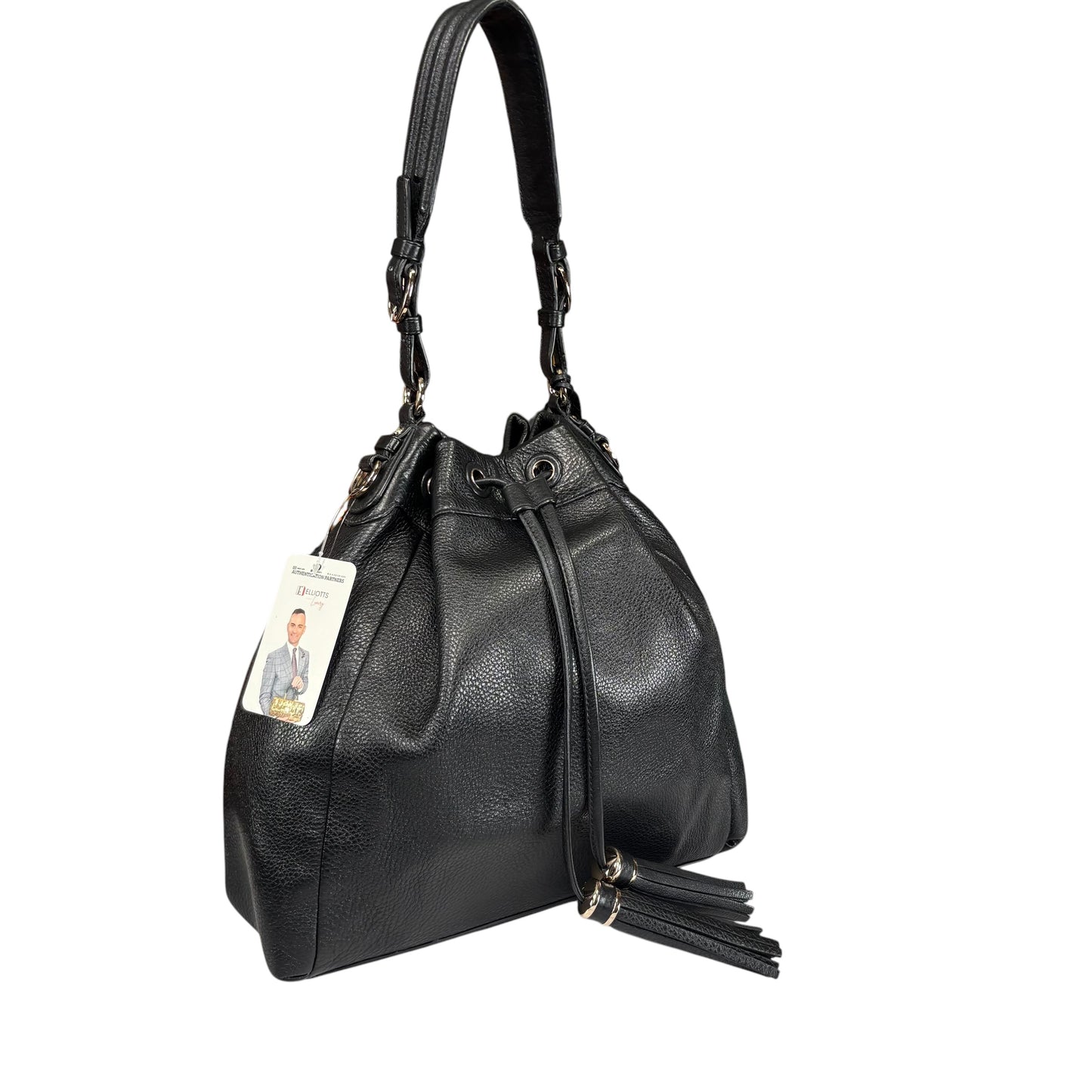 Coach Pinnacle Black Leather GHW Drawstring Bucket 2-Way Crossbody Purse