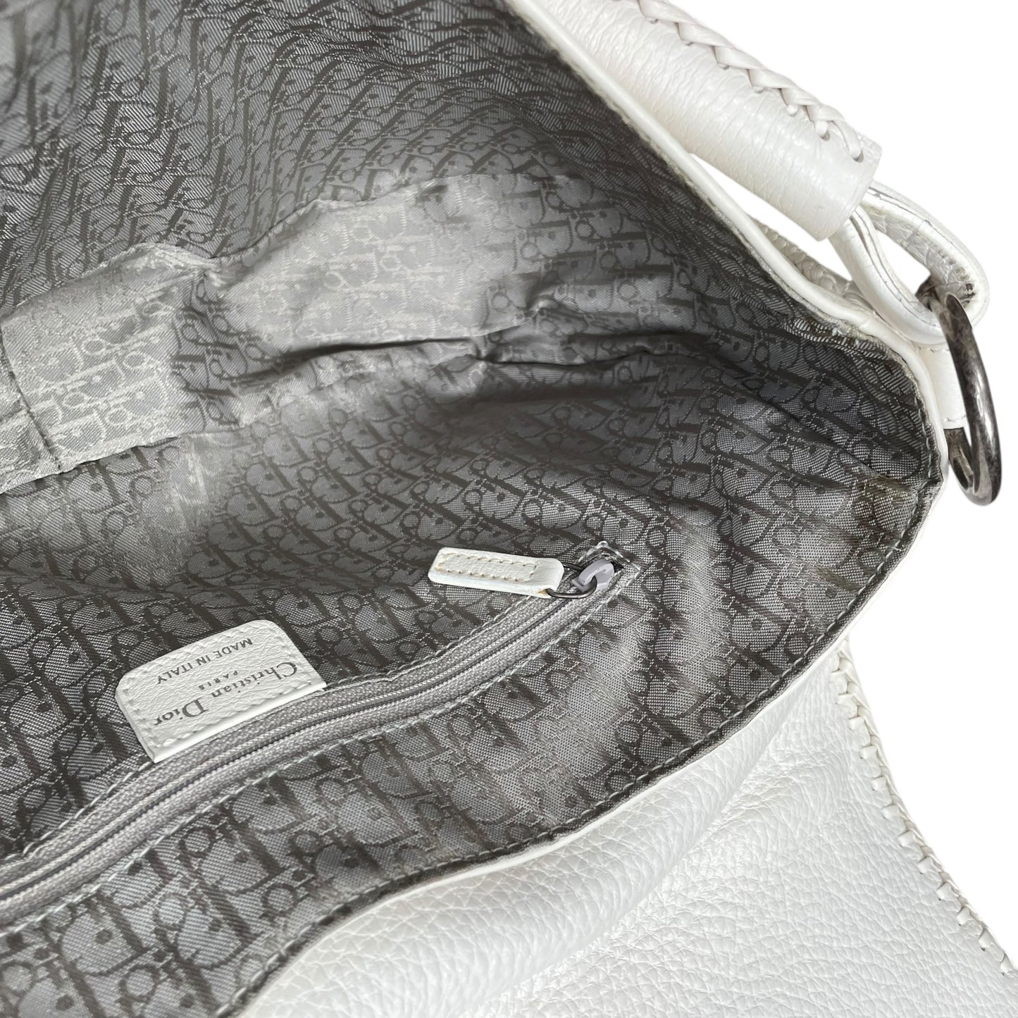 Christian Dior White Gaucho Large Y2K Top Handle Single Flap Shoulder Purse