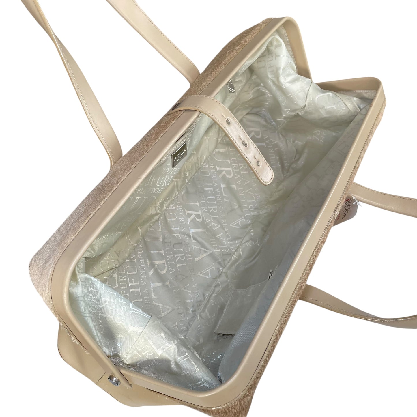 Furla Pony Hair Doctor Bag Tan Calf Hair Leather Satchel 17” Large Italy