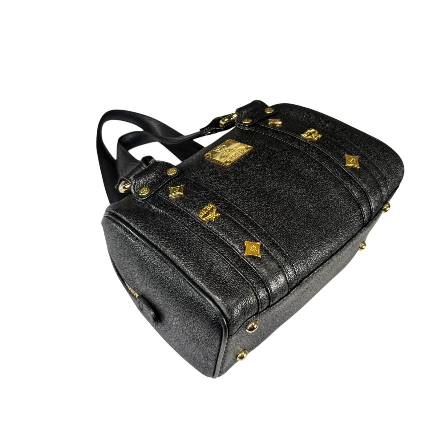 MCM Viestos GHW Black Mini Boston Studded Zip Purse 9”