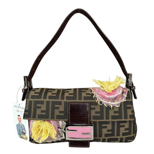 Fendi Y2K Baguette Classic Zucca Floral 3D Appliqué Purse