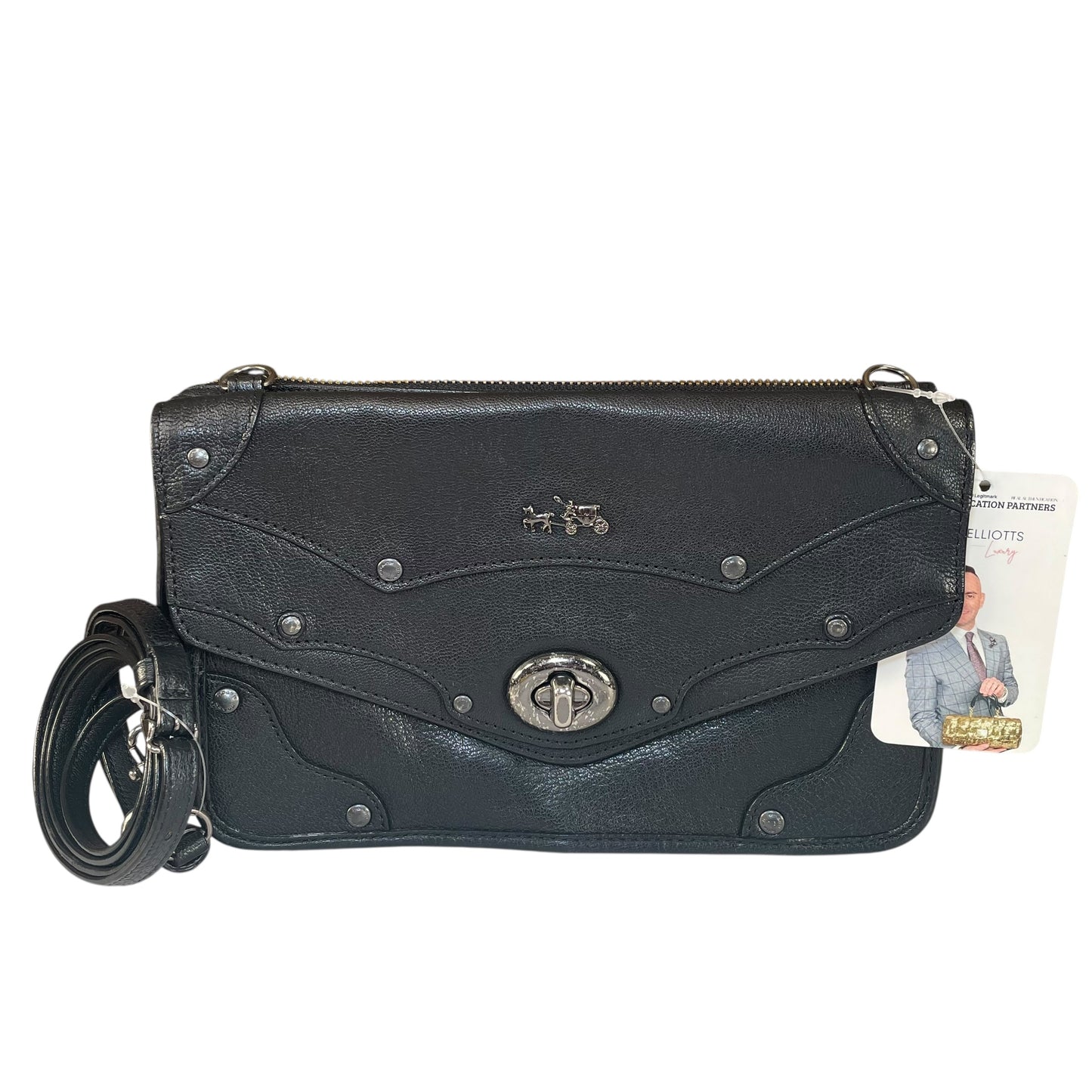 Coach Rhyder Black Leather Rugged Gunmetal HW Small Messenger Clutch Crossbody