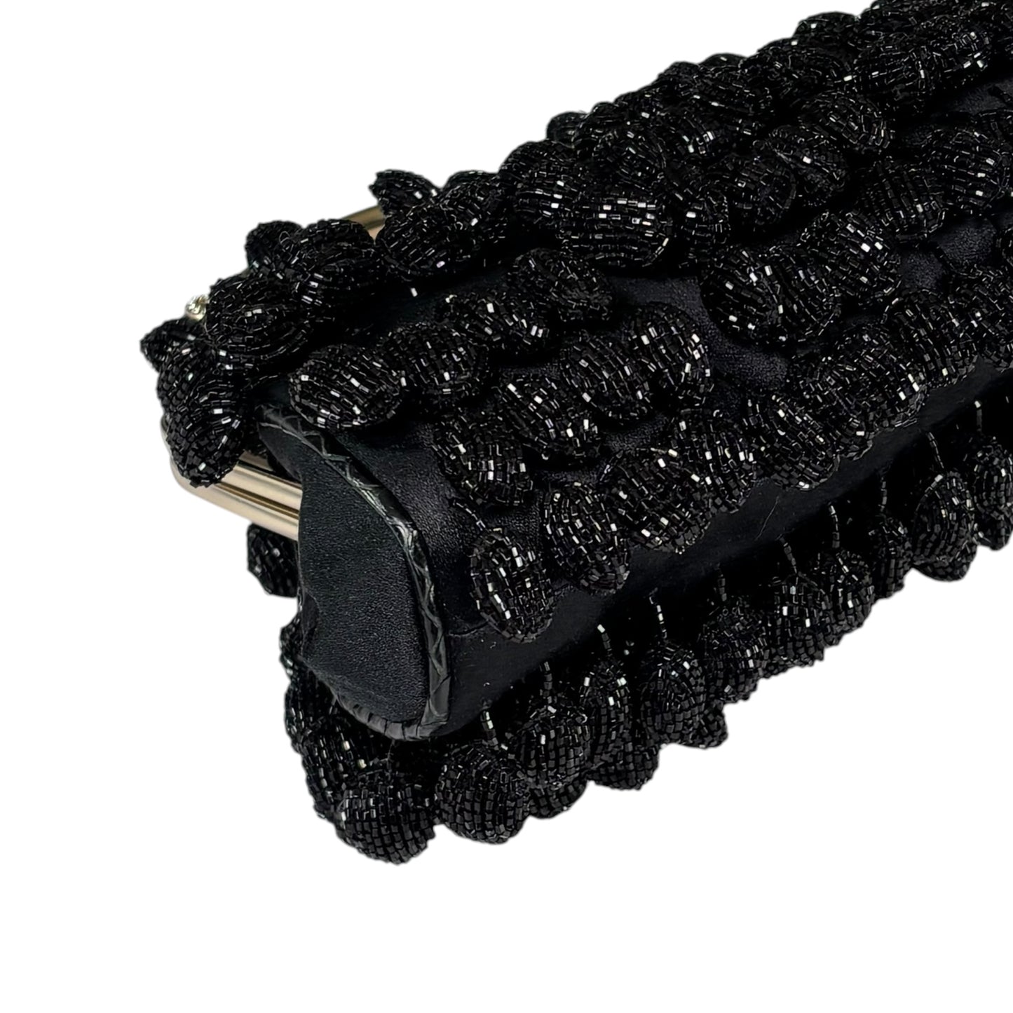 Gucci GG Y2K Mini GHW Black Satin Crystal Ball Kiss-Lock Beaded Clutch