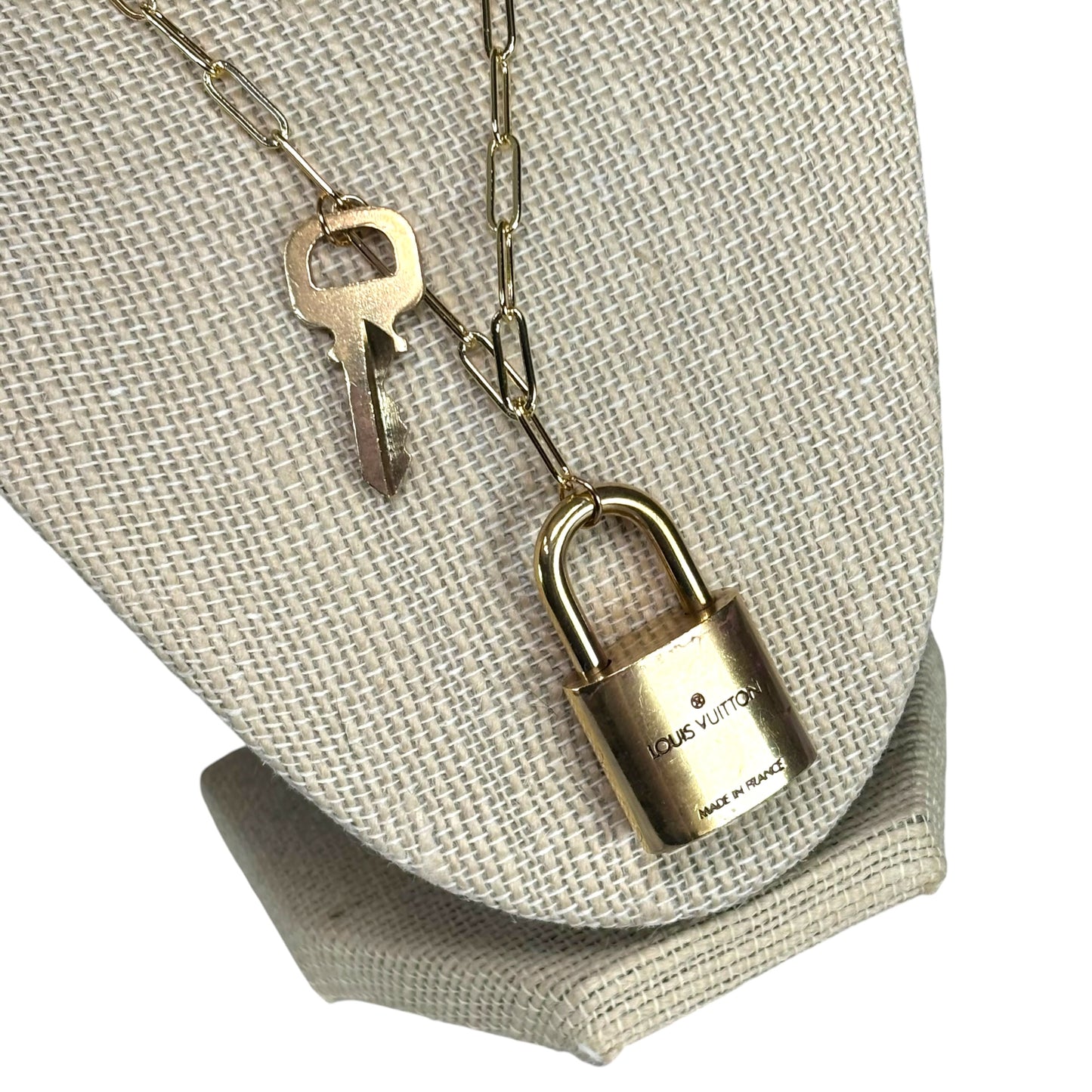 Louis Vuitton Lock & Key Convertible Necklace – 19” Gold-Tone Paperclip Chain