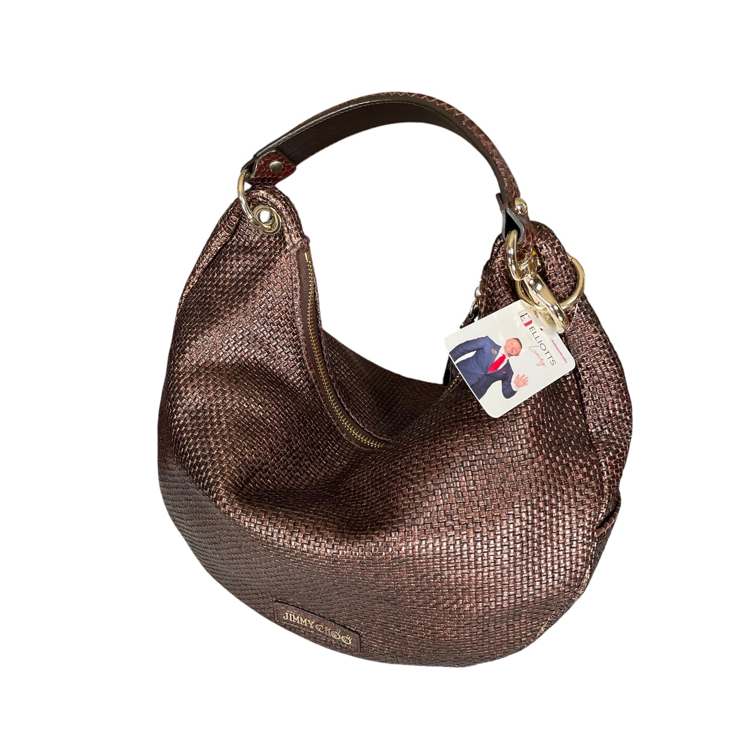 Jimmy Choo Raffia Woven Python Embossed Bronze Shoulder Hobo Zipper GWH Purse