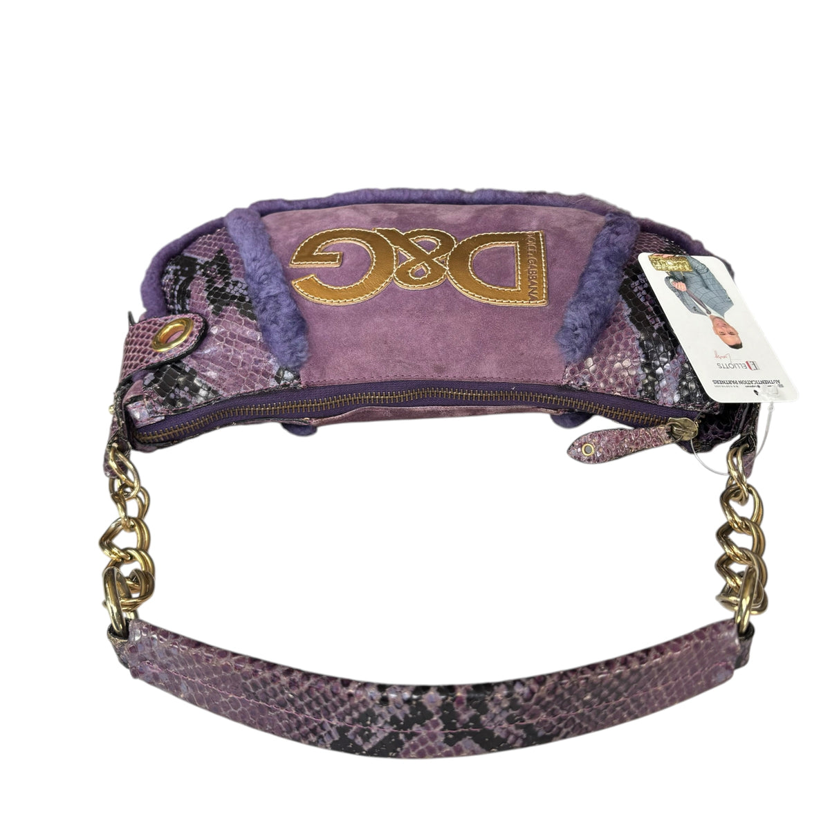 Dolce & Gabbana Y2K Purple Shearling Python Embossed Shoulder Purse