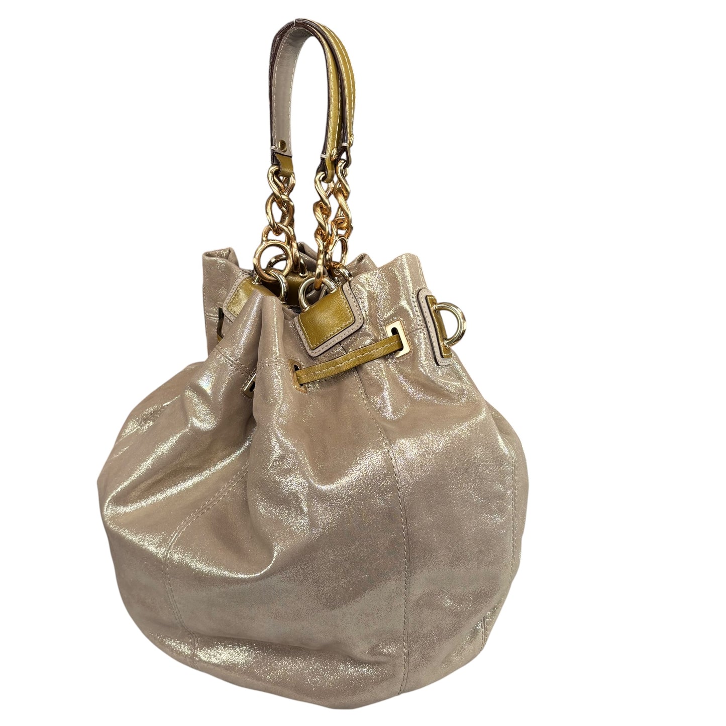 Coach XL Y2K Peyton GHW Drawstring Bucket Glitter Sueded Leather