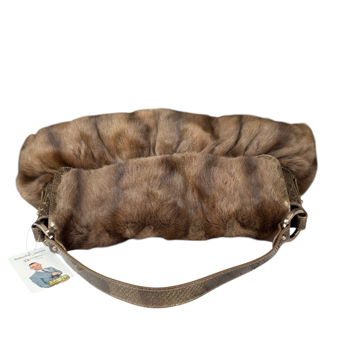 Fendi Y2K Chef Brown XL Rabbit Embossed Snake Metallic Leather Shoulder Purse
