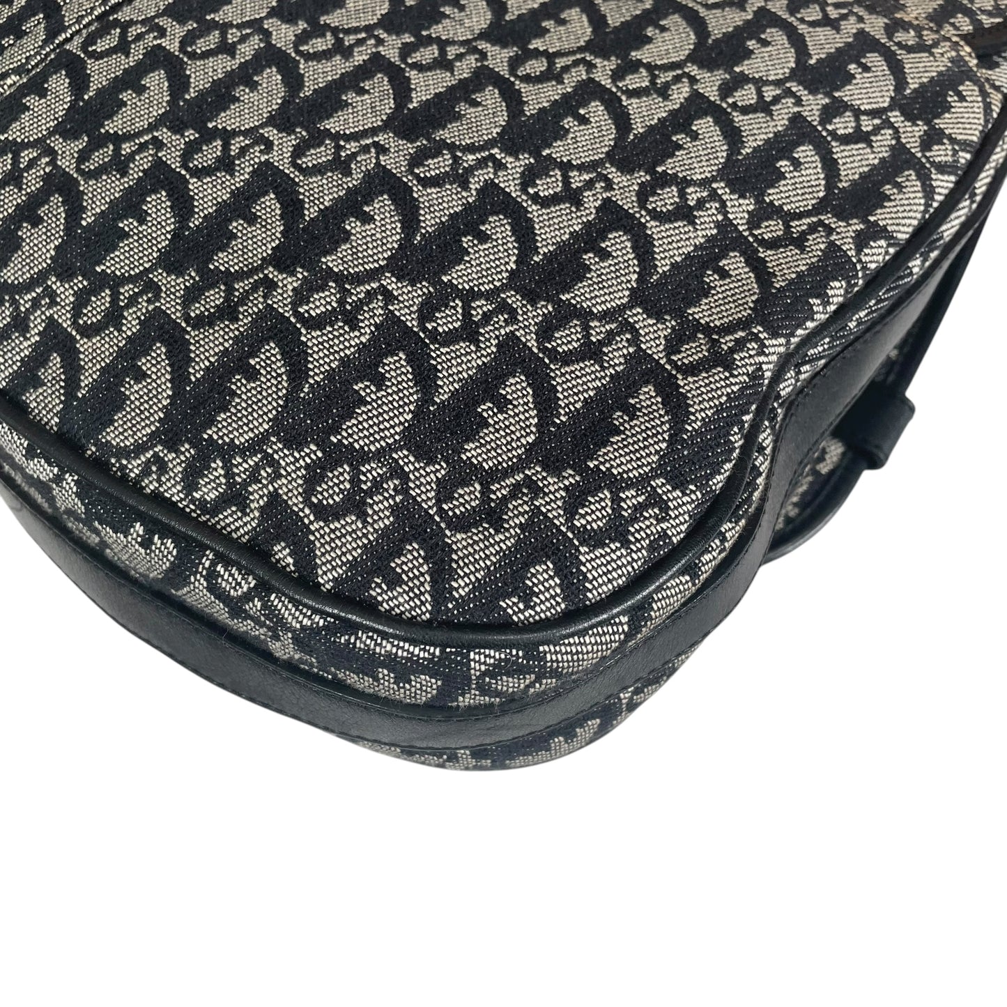 Christian Dior Oblique SHW Black Leather Canvas Trotter Monogram Crossbody 2 Way Shoulder Messenger Purse