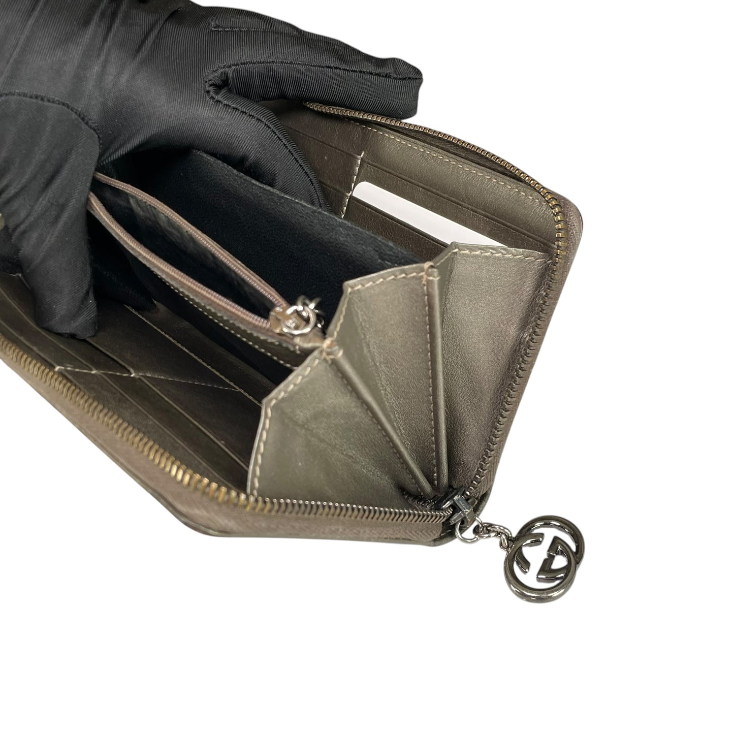 Gucci GG Bronze Impleme Metallic Gunmetal HW Zip Around Long Wallet