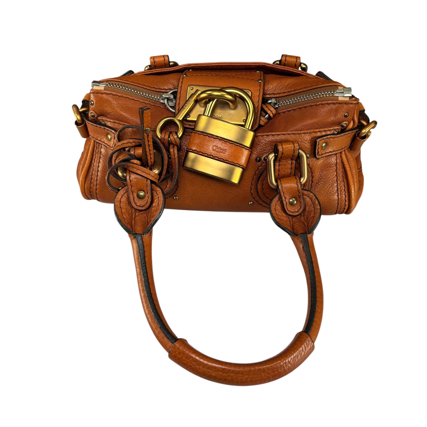 Chloe Mini Brown Leather GHW Paddington Lock Shoulder Purse