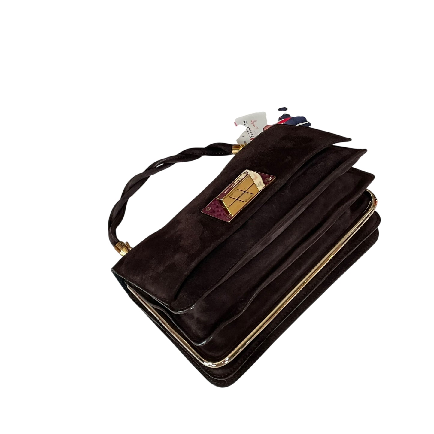 Givenchy Turn-Lock 4G Brown Suede GHW Woven Strap Clutch Handbag