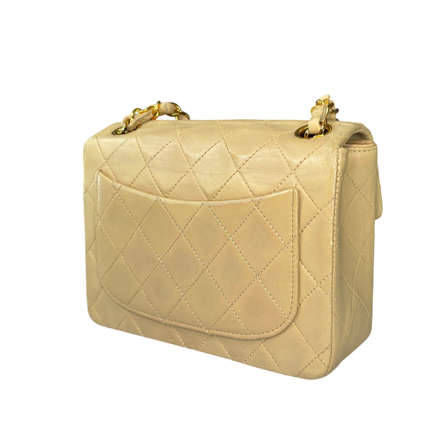 Chanel CC Classic Mini Square Beige Lambskin GHW Shoulder Purse