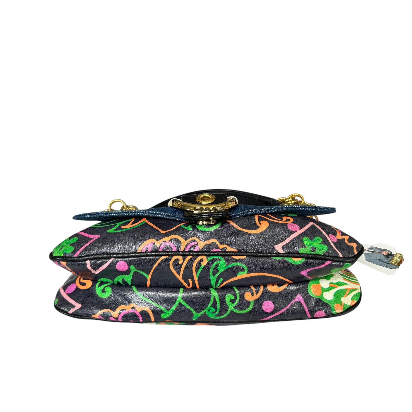 Dolce & Gabbana D & G Y2K Denim Buckle Baguette Floral Limited Leather Chain Purse