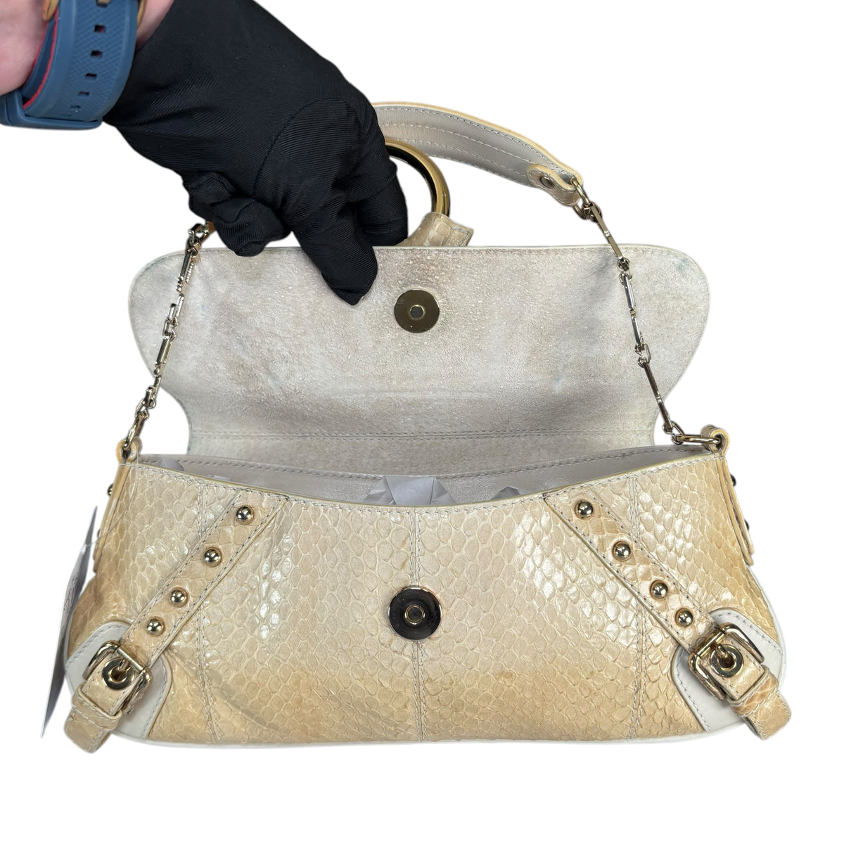 Dolce & Gabbana Y2K Python Creme Two-Tone Shoulder Purse